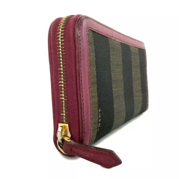 FENDI Pequin Canvas Leather Zip Around Long Wallet Khaki/2BB3771
